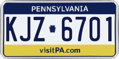PA license plate KJZ6701