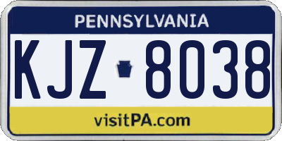 PA license plate KJZ8038