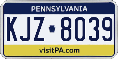 PA license plate KJZ8039