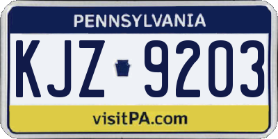 PA license plate KJZ9203
