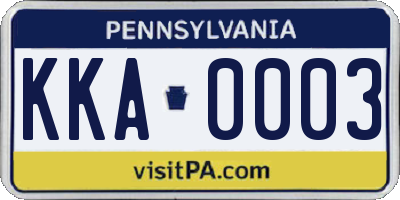 PA license plate KKA0003
