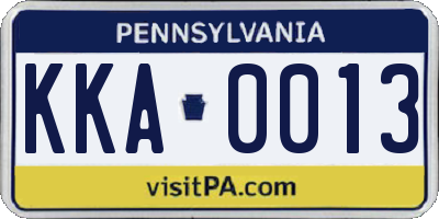 PA license plate KKA0013