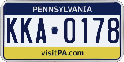 PA license plate KKA0178