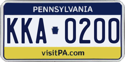 PA license plate KKA0200
