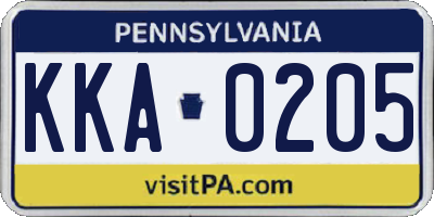 PA license plate KKA0205