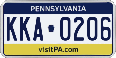 PA license plate KKA0206