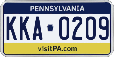 PA license plate KKA0209