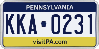 PA license plate KKA0231