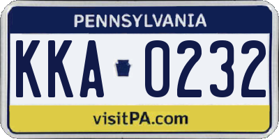 PA license plate KKA0232