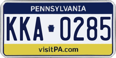 PA license plate KKA0285