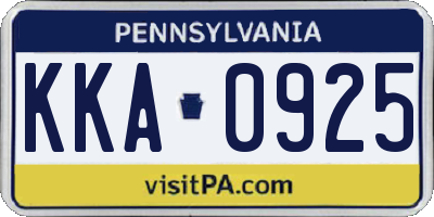 PA license plate KKA0925