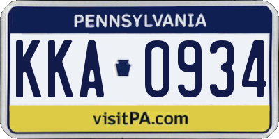 PA license plate KKA0934