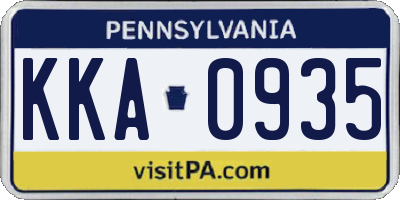 PA license plate KKA0935