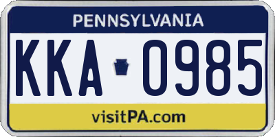 PA license plate KKA0985