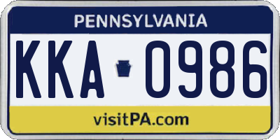 PA license plate KKA0986