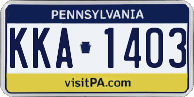 PA license plate KKA1403
