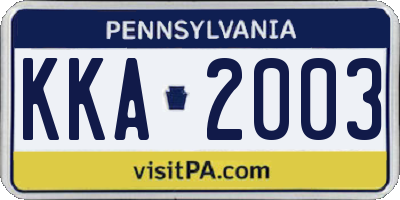 PA license plate KKA2003