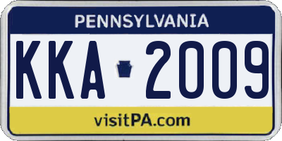 PA license plate KKA2009