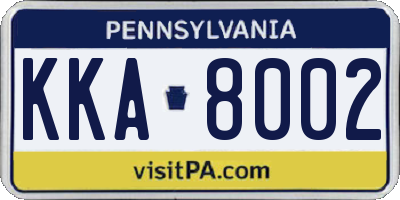 PA license plate KKA8002