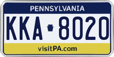 PA license plate KKA8020