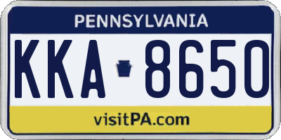 PA license plate KKA8650