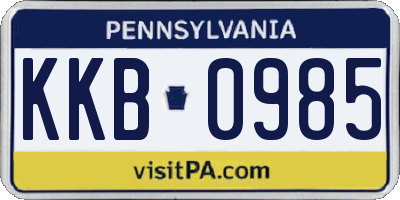 PA license plate KKB0985