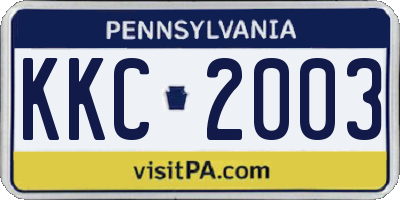PA license plate KKC2003