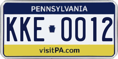 PA license plate KKE0012