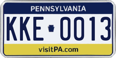 PA license plate KKE0013