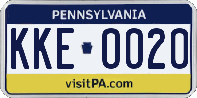 PA license plate KKE0020