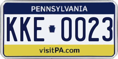 PA license plate KKE0023