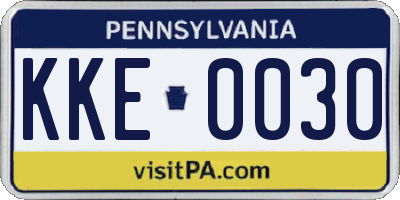 PA license plate KKE0030