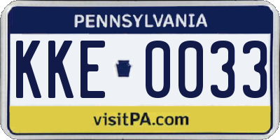 PA license plate KKE0033