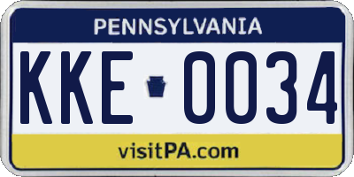 PA license plate KKE0034