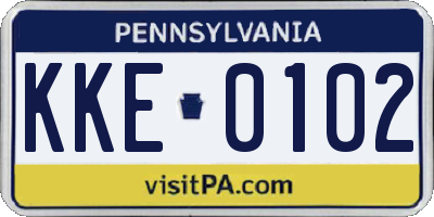 PA license plate KKE0102