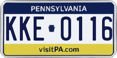 PA license plate KKE0116