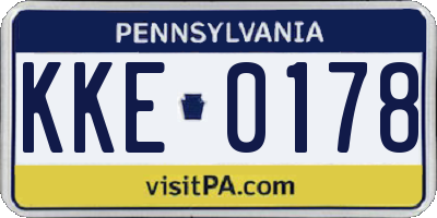 PA license plate KKE0178