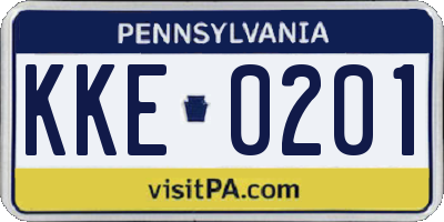 PA license plate KKE0201