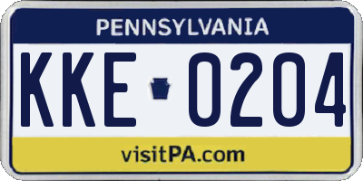 PA license plate KKE0204