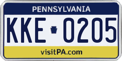 PA license plate KKE0205