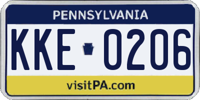 PA license plate KKE0206