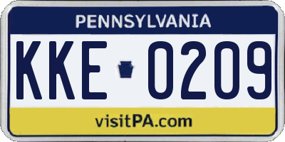 PA license plate KKE0209