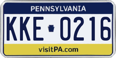 PA license plate KKE0216
