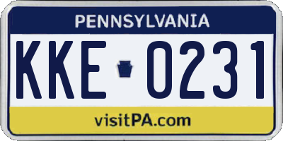 PA license plate KKE0231