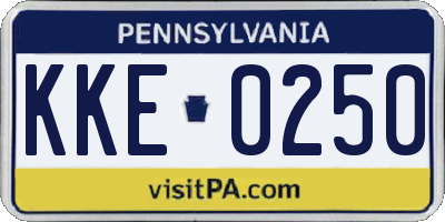 PA license plate KKE0250