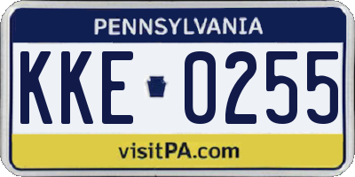PA license plate KKE0255