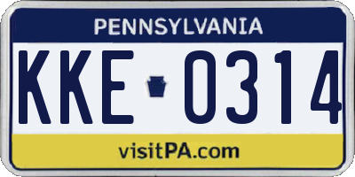 PA license plate KKE0314