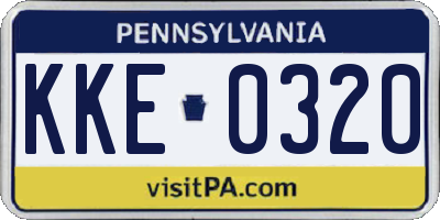 PA license plate KKE0320