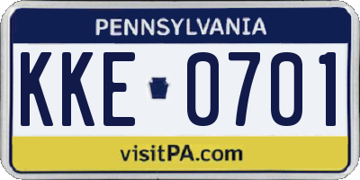 PA license plate KKE0701