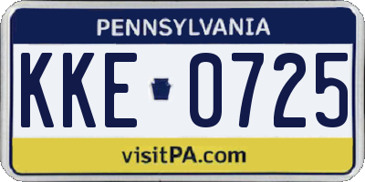 PA license plate KKE0725
